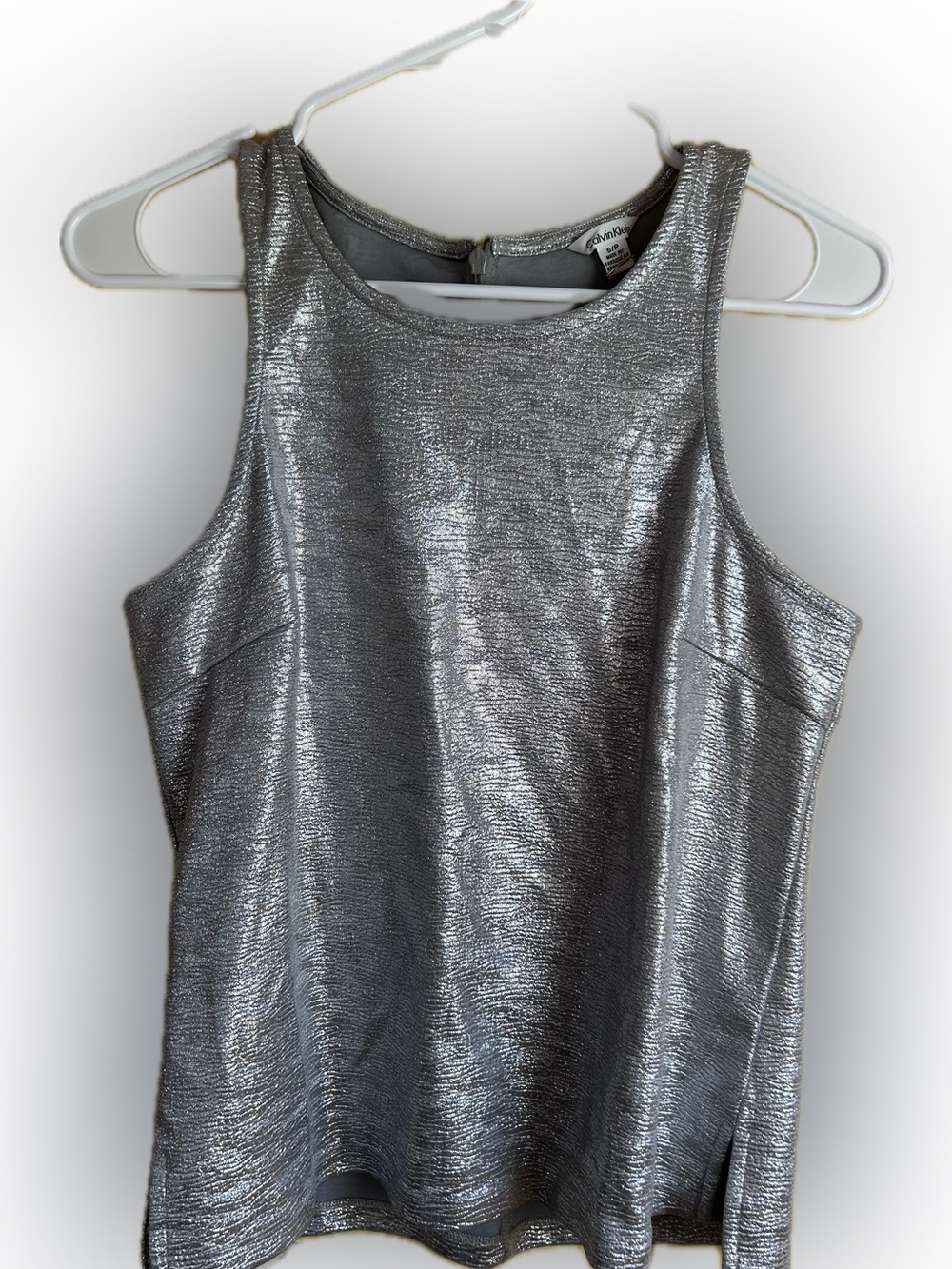Calvin Klein Metallic Silver Sleeveless Top size small petite